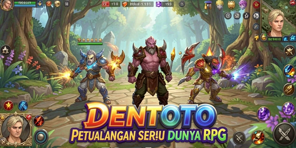 Screenshot DENTOTO menampilkan aksi pertempuran yang seru di dunia RPG.