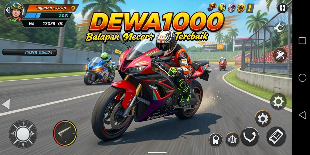 Tampilan gameplay seru DEWA1000 dengan aksi balapan motor yang mendebarkan.