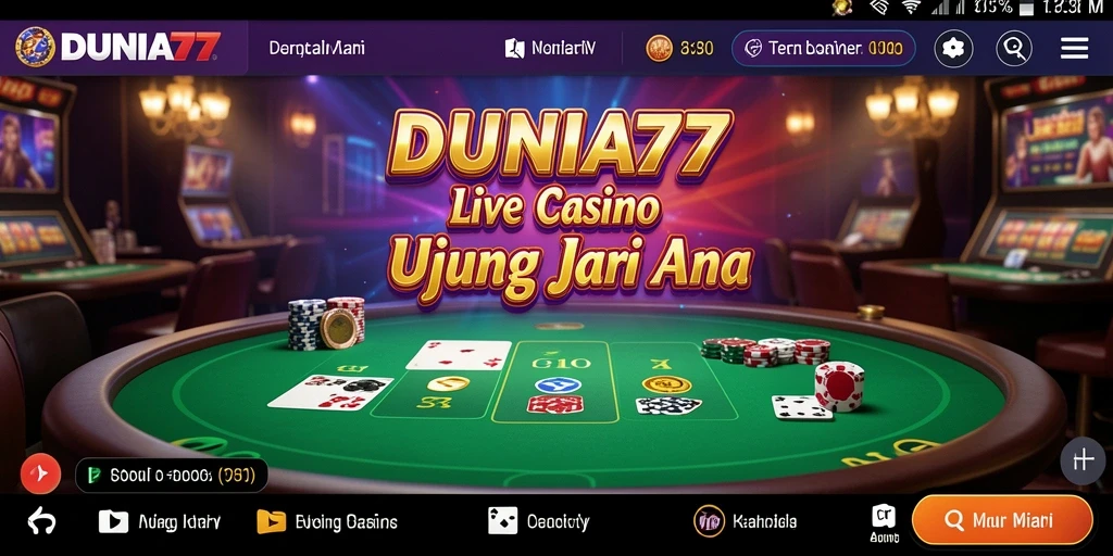 Screenshot DUNIA77 menunjukkan gameplay Live Casino yang mendebarkan.