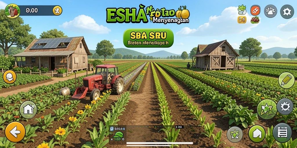 Screenshot gameplay ESHATOTO dengan suasana pertanian yang indah.