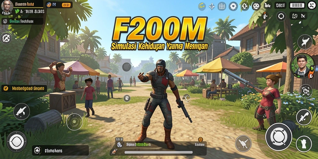 Gameplay menarik F200M menampilkan interaksi karakter dalam dunia simulasi.
