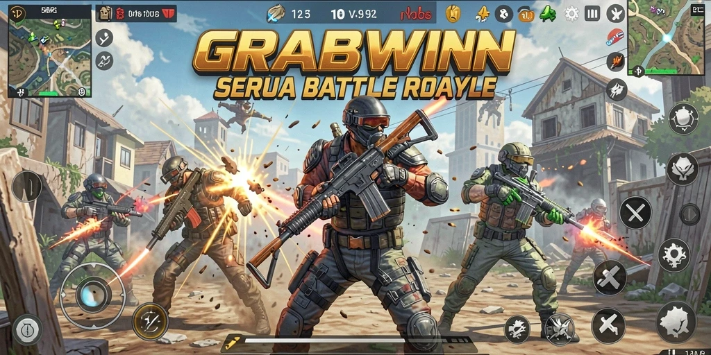 Tangkapan layar gameplay seru di arena Battle Royale GRABWIN.