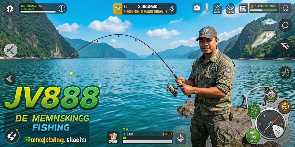 Tampilan gameplay JV88 dengan aksi memancing yang seru dan menantang.