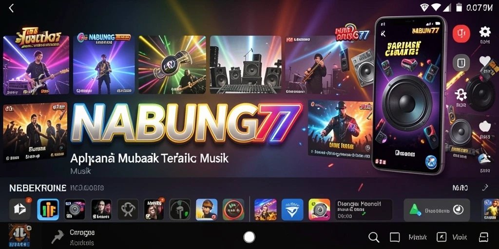 Screenshot NABUNG77 menampilkan antarmuka utama dengan pilihan lagu yang beragam.