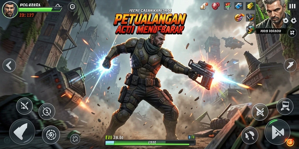 Tangkapan layar gameplay PCX777 yang mendebarkan dengan aksi yang intens.
