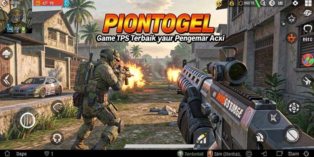 Screenshot gameplay PIONTOGEL menampilkan aksi seru dalam pertempuran TPS.