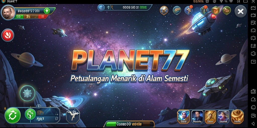 Screenshot utama GAME PLANET77 memperlihatkan petualangan seru di galaksi.