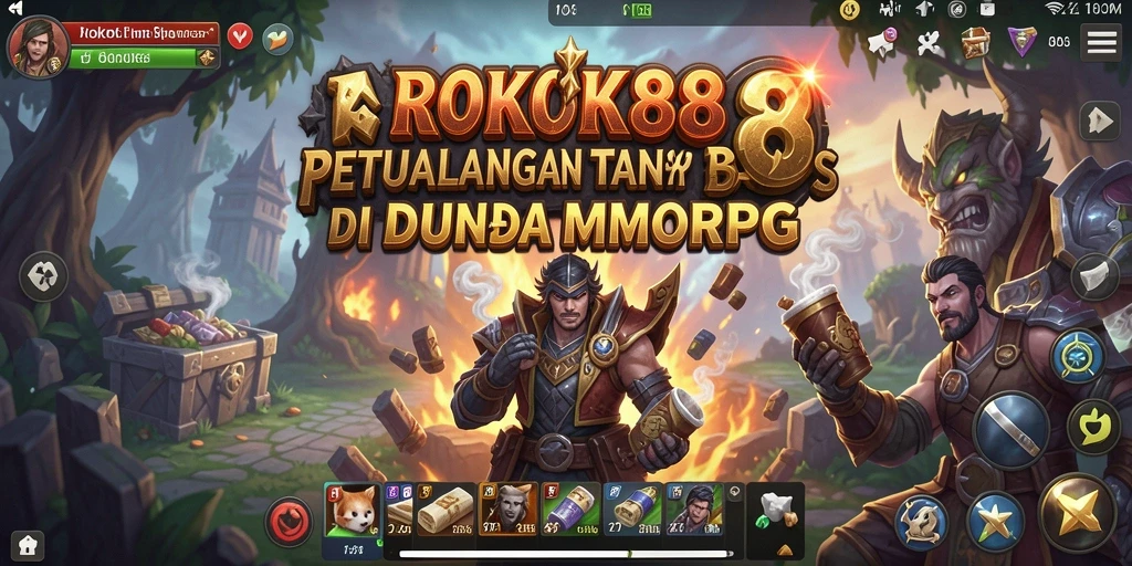 Screenshot ROKOK88 menampilkan pertarungan epik dalam dunia MMORPG.