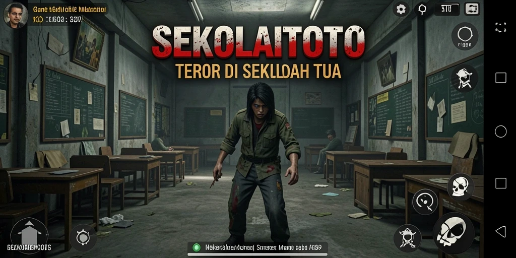 Screenshot menampilkan momen menegangkan di SEKOLAHTOTO saat menjelajahi sekolah tua.