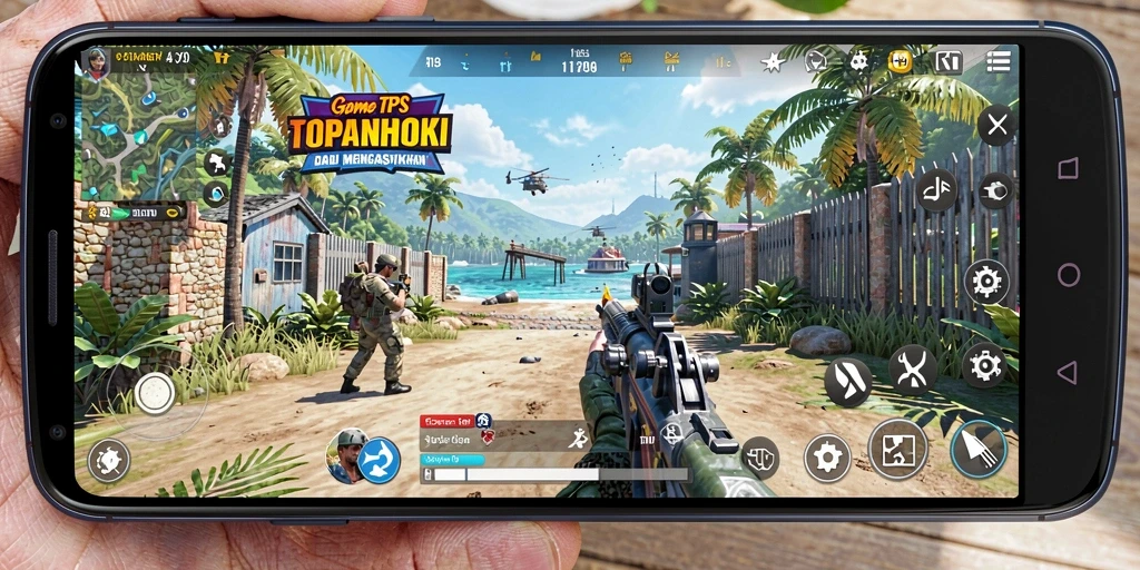 Screenshot utama TOPANHOKI menampilkan aksi menegangkan dalam pertempuran TPS.