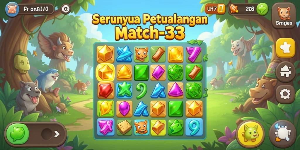 Screenshot gameplay UH77 menampilkan momen mencocokkan objek Match-3.